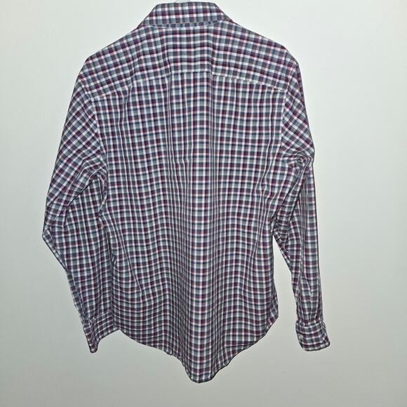 Egara Size Large Men's Non-Iron Red Blue Slim Button Down Shirt - Picture 3 of 6